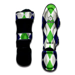 Green White And Navy Argyle Print Muay Thai Shin Guard