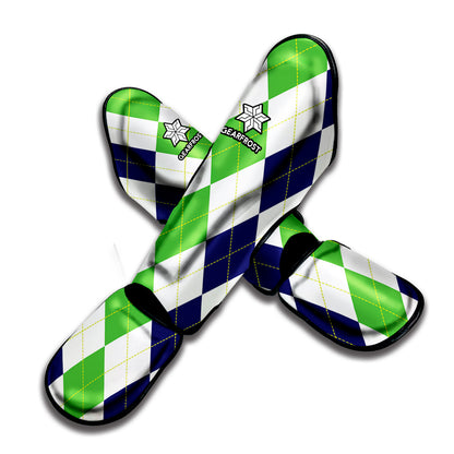 Green White And Navy Argyle Print Muay Thai Shin Guard