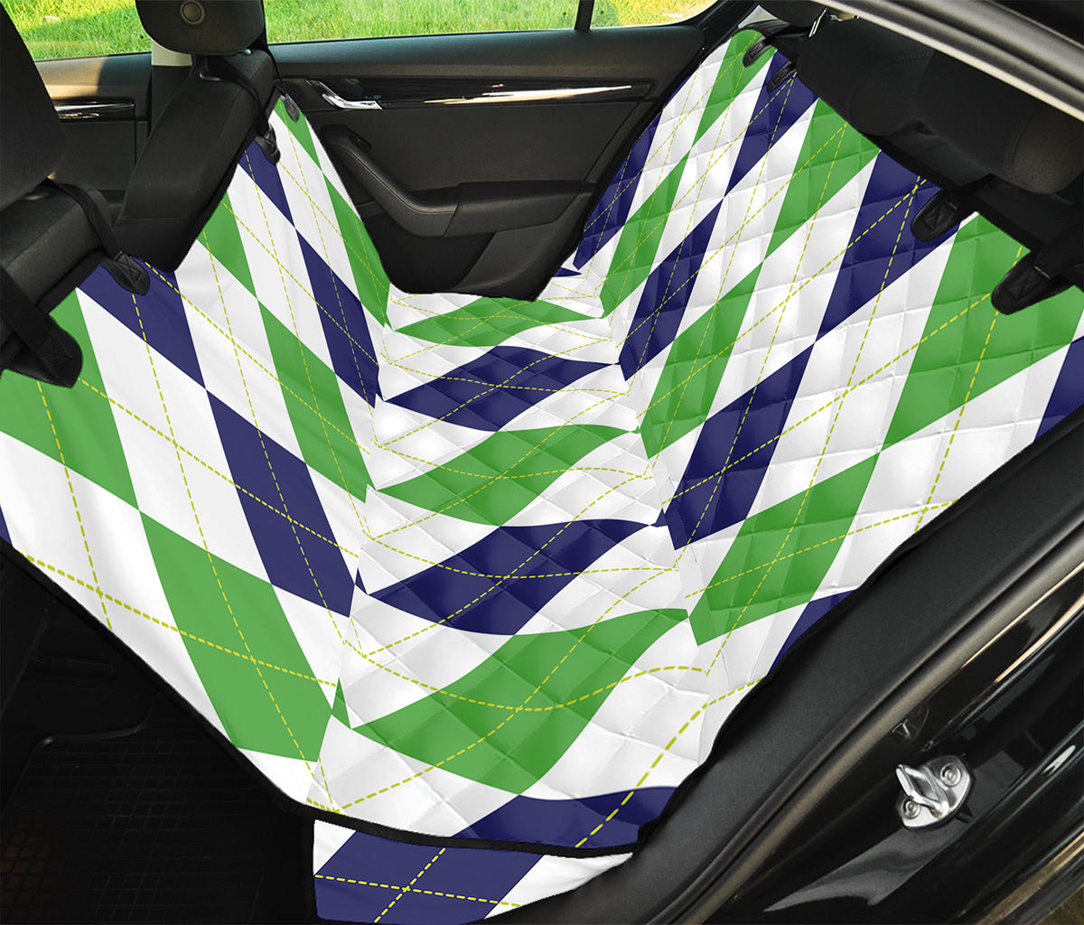 Green White And Navy Argyle Print Pet Car Back Seat Cover