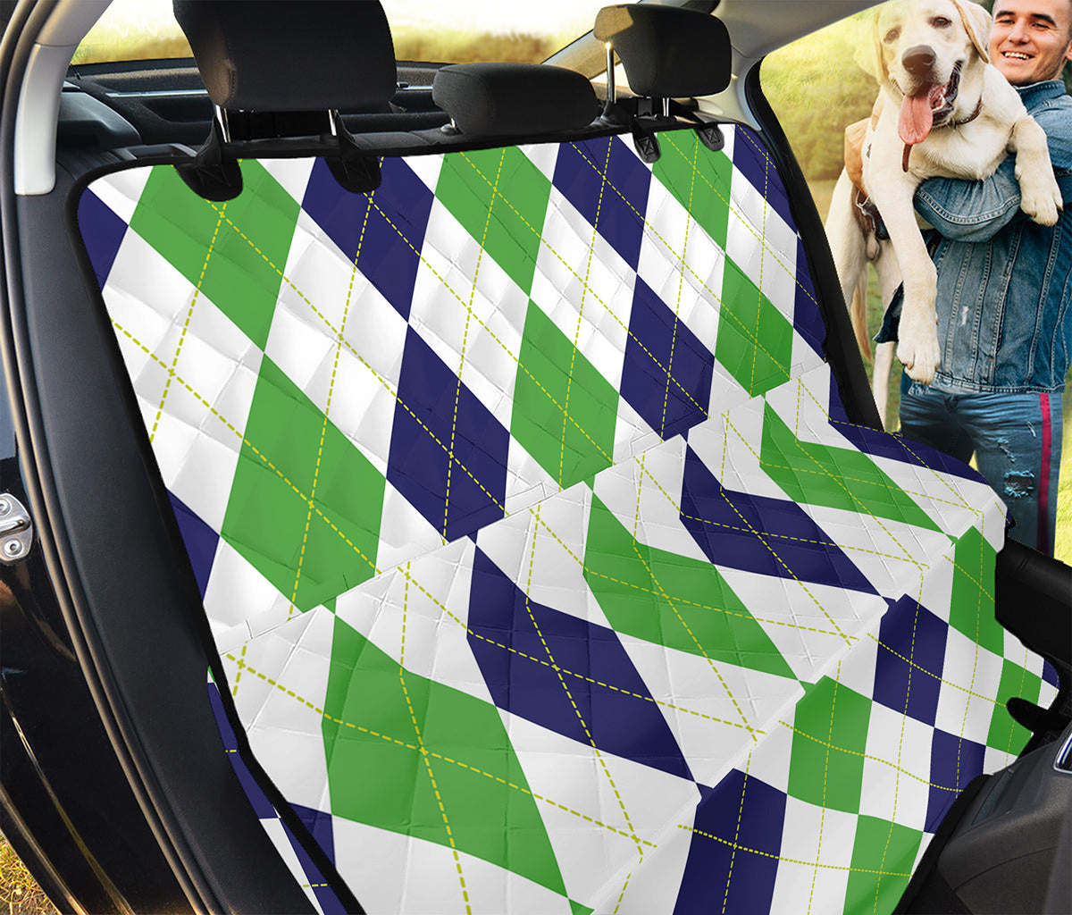 Green White And Navy Argyle Print Pet Car Back Seat Cover