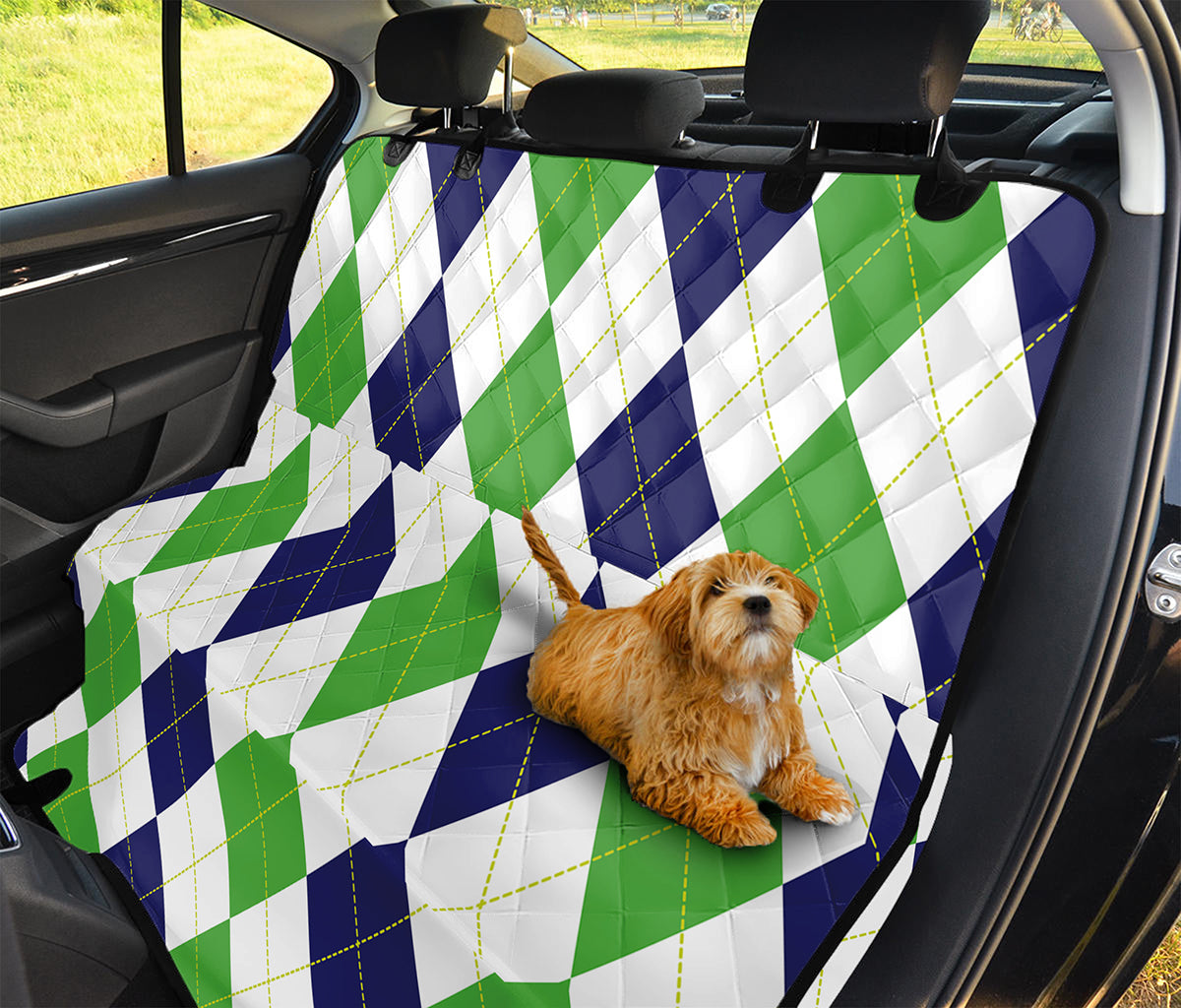 Green White And Navy Argyle Print Pet Car Back Seat Cover