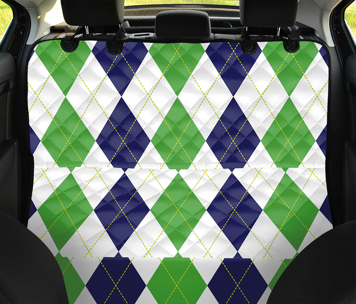 Green White And Navy Argyle Print Pet Car Back Seat Cover