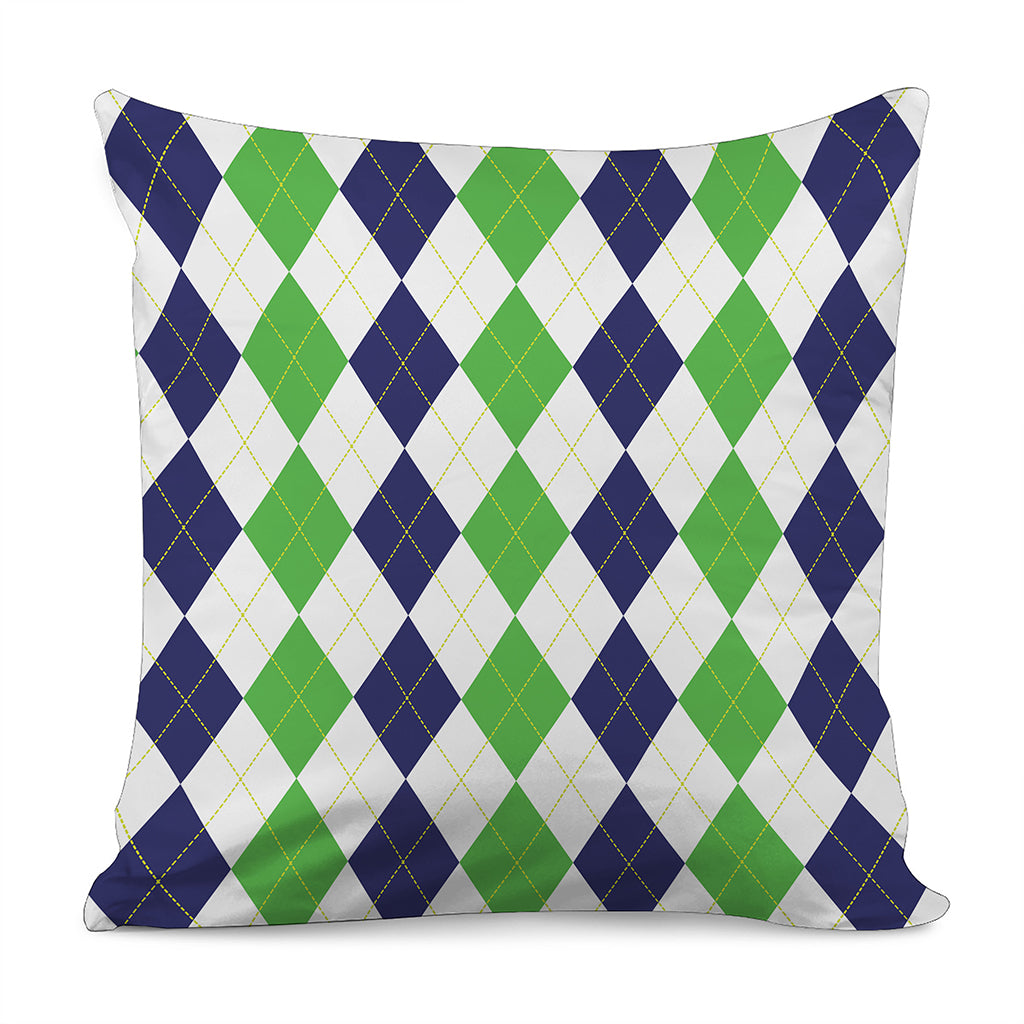 Green White And Navy Argyle Print Pillow Cover