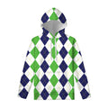 Green White And Navy Argyle Print Pullover Hoodie