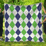 Green White And Navy Argyle Print Quilt