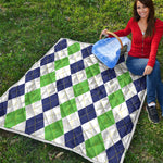 Green White And Navy Argyle Print Quilt