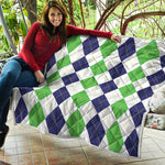 Green White And Navy Argyle Print Quilt