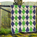 Green White And Navy Argyle Print Quilt