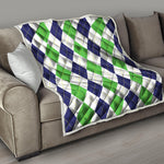 Green White And Navy Argyle Print Quilt