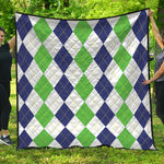 Green White And Navy Argyle Print Quilt