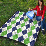 Green White And Navy Argyle Print Quilt