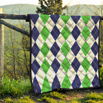 Green White And Navy Argyle Print Quilt