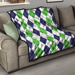Green White And Navy Argyle Print Quilt