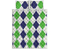 Green White And Navy Argyle Print Quilt Bed Set