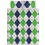 Green White And Navy Argyle Print Quilt Bed Set