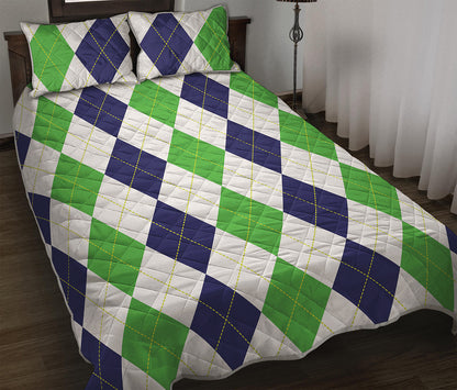 Green White And Navy Argyle Print Quilt Bed Set