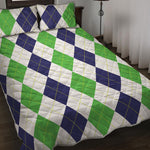 Green White And Navy Argyle Print Quilt Bed Set
