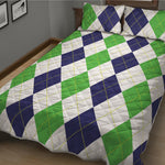 Green White And Navy Argyle Print Quilt Bed Set