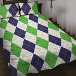 Green White And Navy Argyle Print Quilt Bed Set