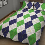 Green White And Navy Argyle Print Quilt Bed Set