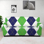Green White And Navy Argyle Print Sofa Cover