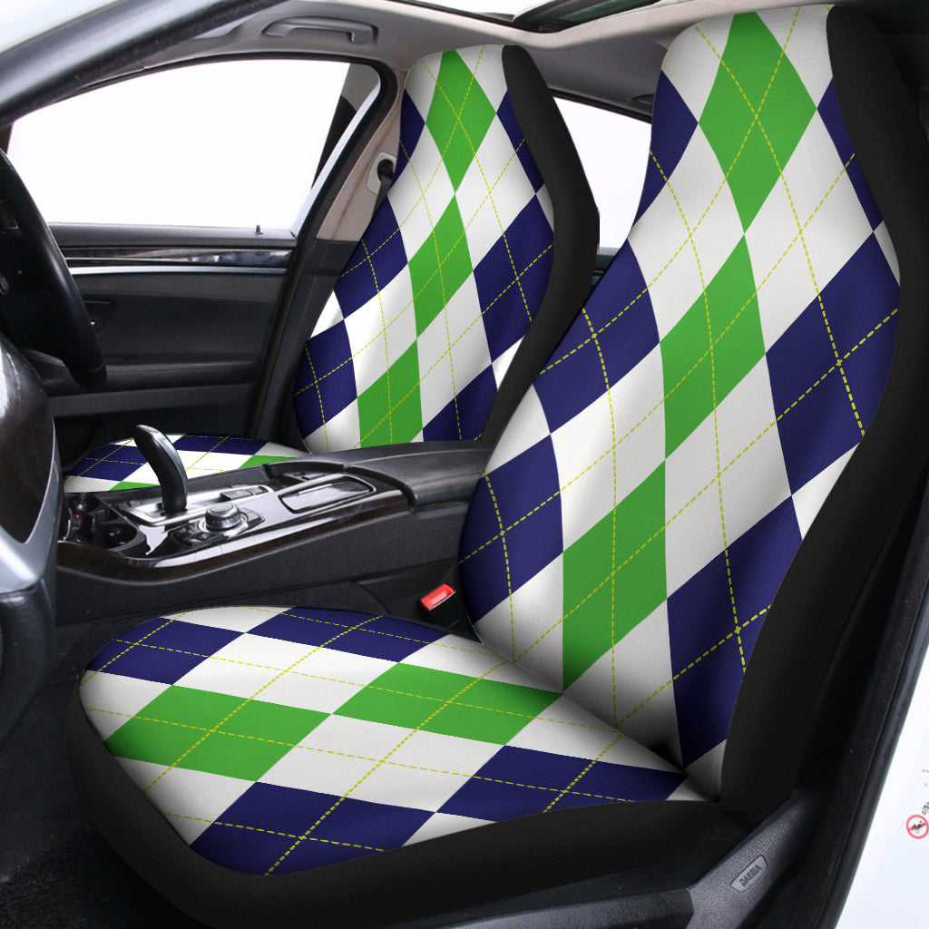 Green White And Navy Argyle Print Universal Fit Car Seat Covers