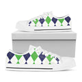 Green White And Navy Argyle Print White Low Top Sneakers