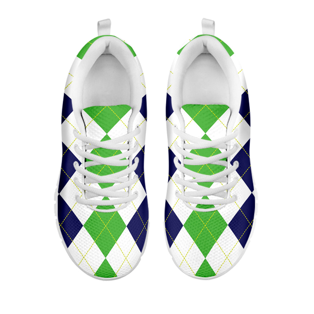 Green White And Navy Argyle Print White Sneakers