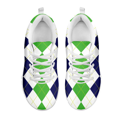 Green White And Navy Argyle Print White Sneakers