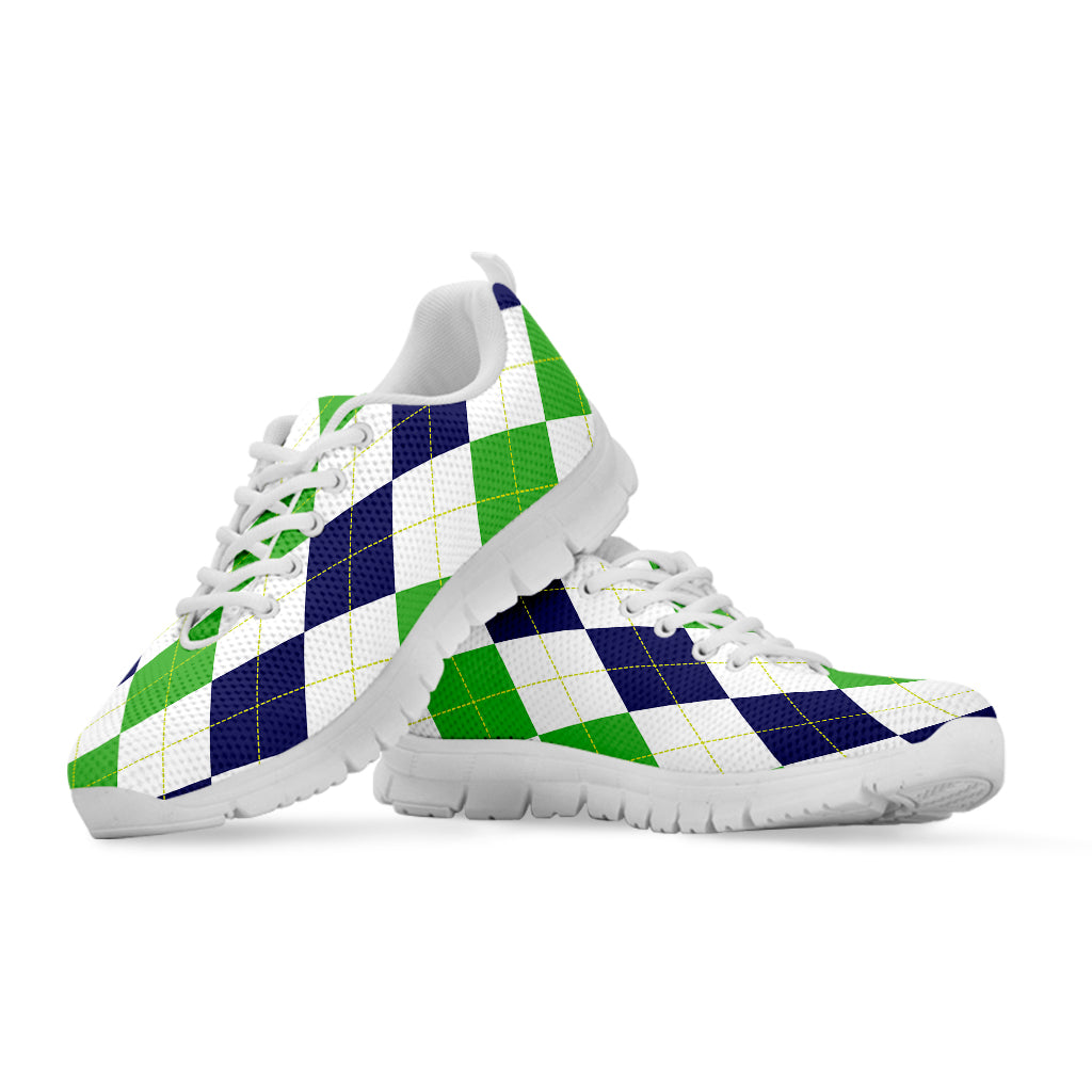 Green White And Navy Argyle Print White Sneakers