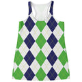 Green White And Navy Argyle Print Women's Racerback Tank Top