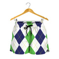 Green White And Navy Argyle Print Women's Shorts