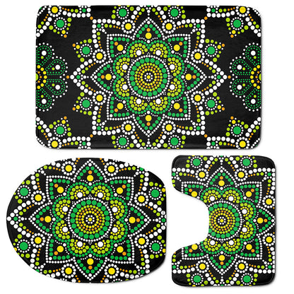Green White Dot Mandala Print 3 Piece Bath Mat Set