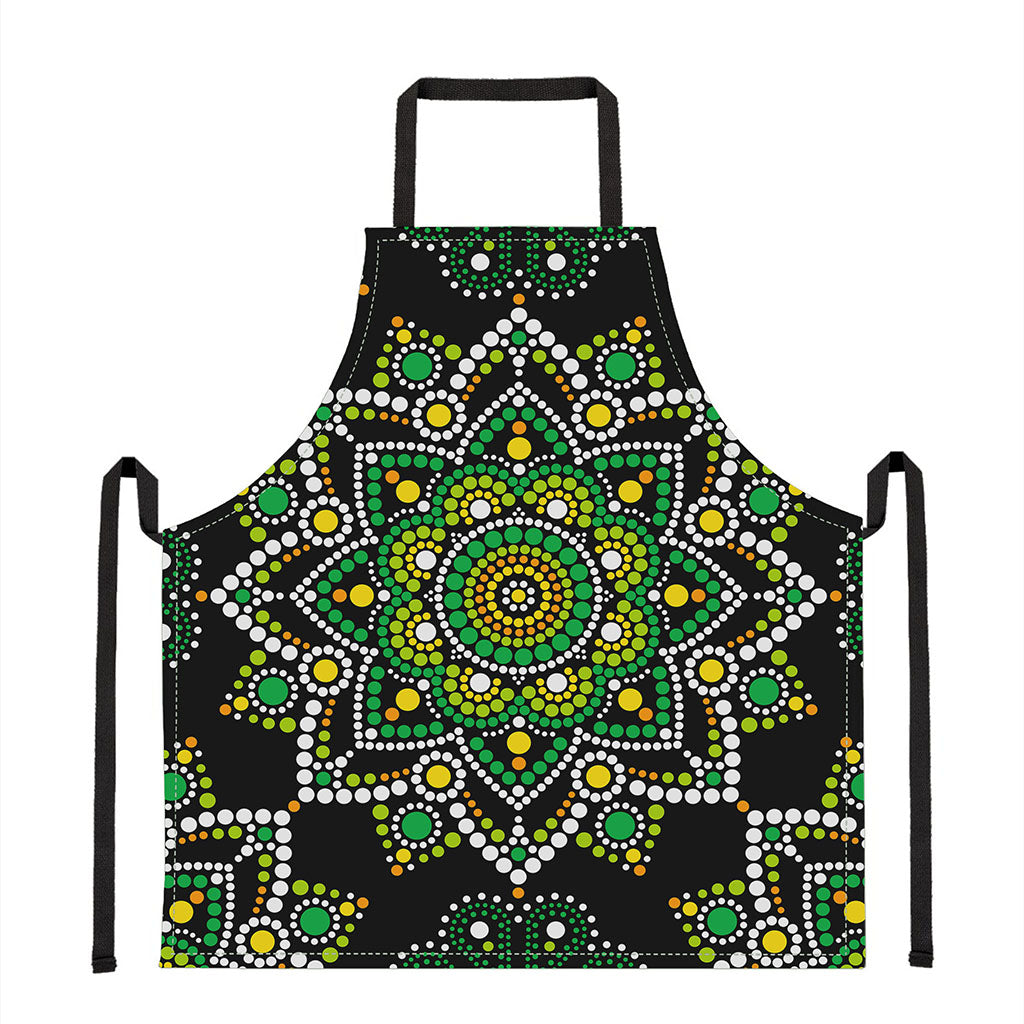 Green White Dot Mandala Print Apron