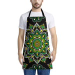 Green White Dot Mandala Print Apron