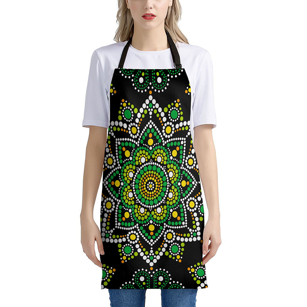 Green White Dot Mandala Print Apron