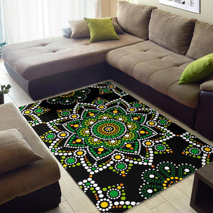 Green White Dot Mandala Print Area Rug GearFrost