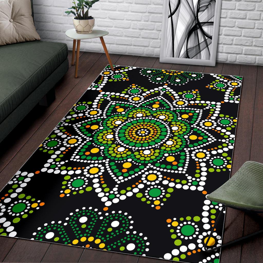 Green White Dot Mandala Print Area Rug GearFrost
