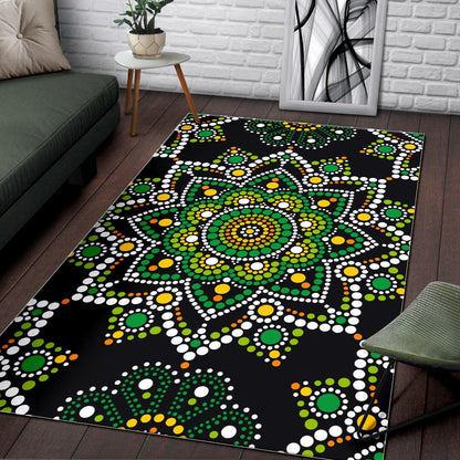 Green White Dot Mandala Print Area Rug GearFrost
