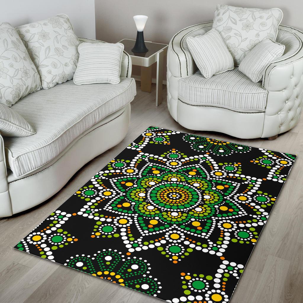 Green White Dot Mandala Print Area Rug GearFrost