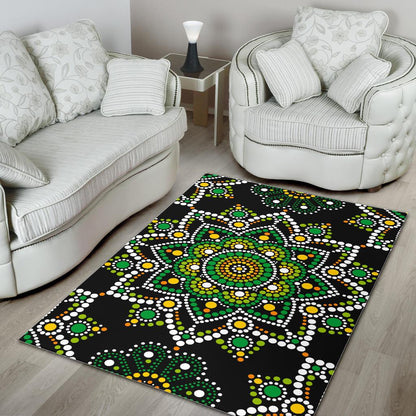 Green White Dot Mandala Print Area Rug GearFrost