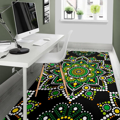 Green White Dot Mandala Print Area Rug GearFrost