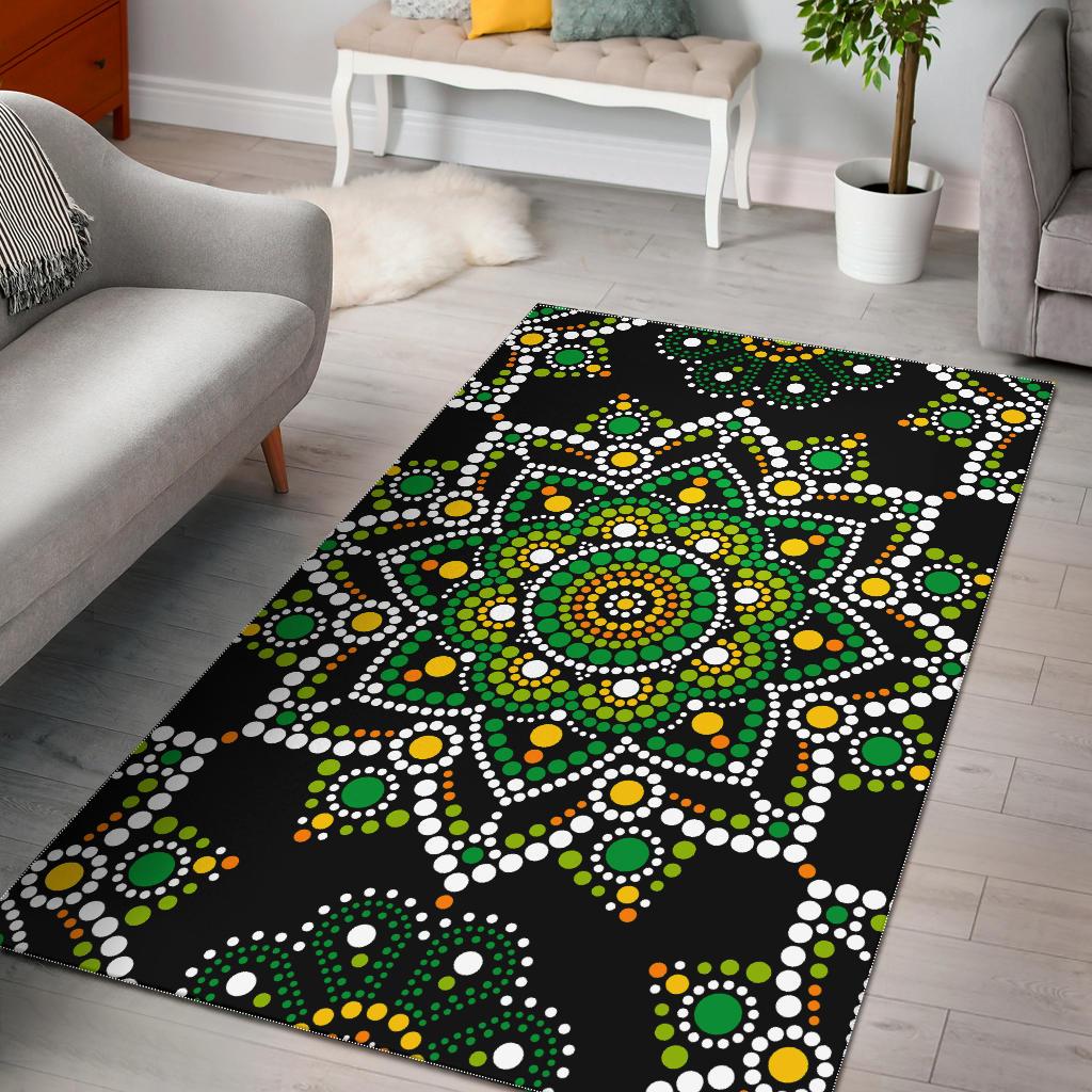 Green White Dot Mandala Print Area Rug GearFrost