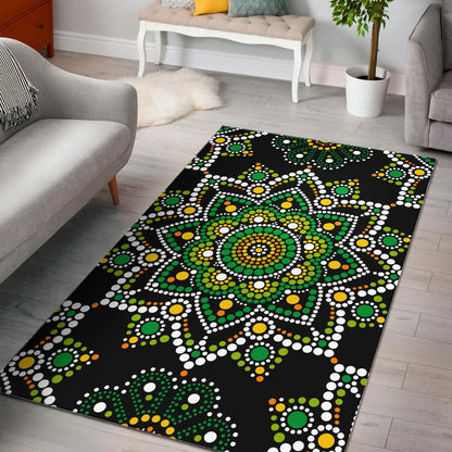 Green White Dot Mandala Print Area Rug GearFrost