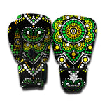 Green White Dot Mandala Print Boxing Gloves