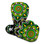 Green White Dot Mandala Print Boxing Gloves