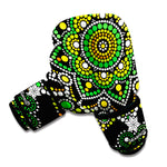 Green White Dot Mandala Print Boxing Gloves