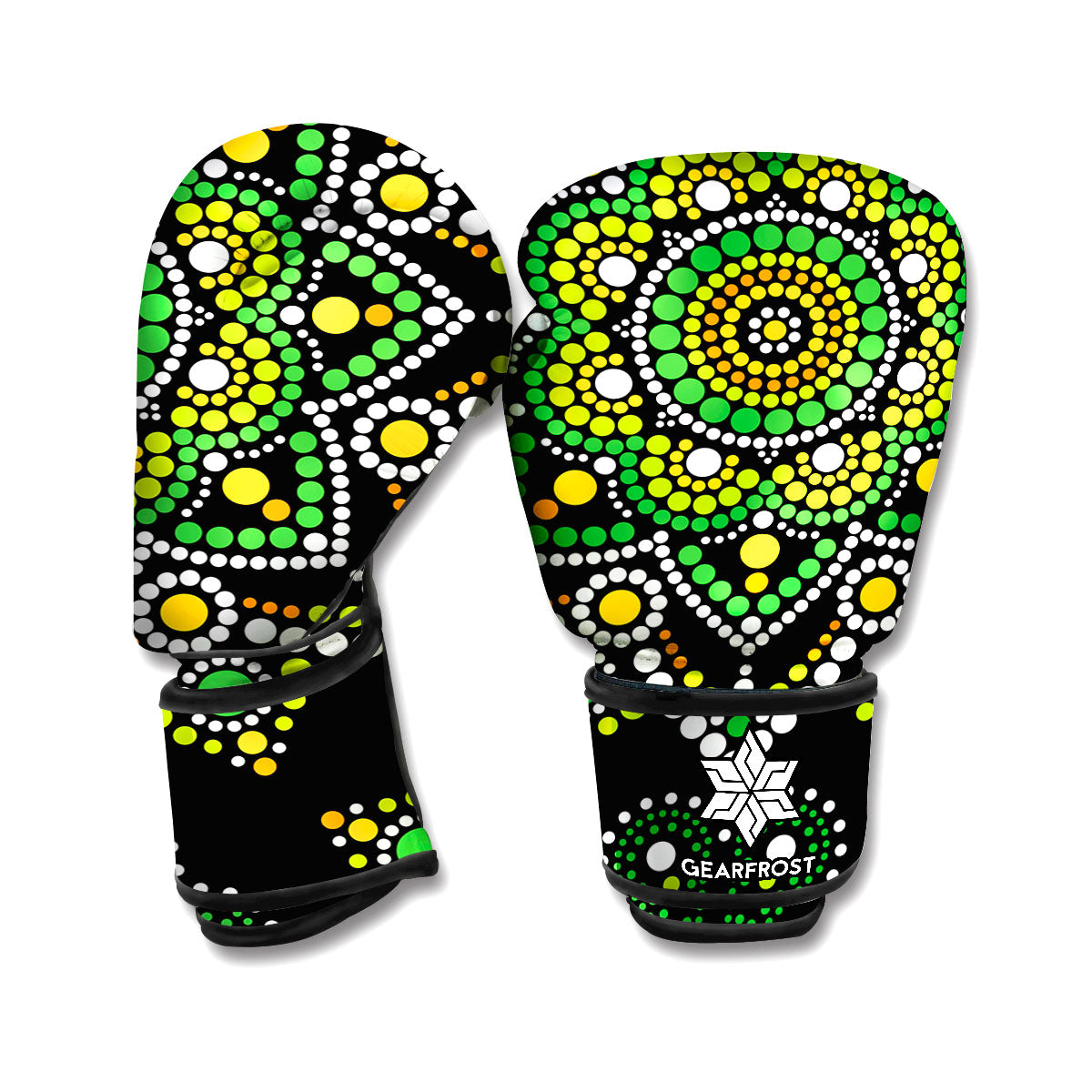Green White Dot Mandala Print Boxing Gloves