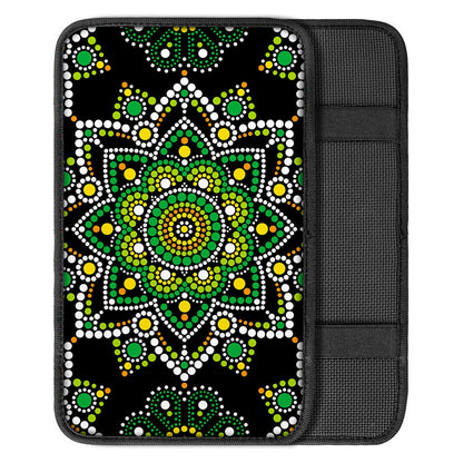 Green White Dot Mandala Print Car Center Console Cover