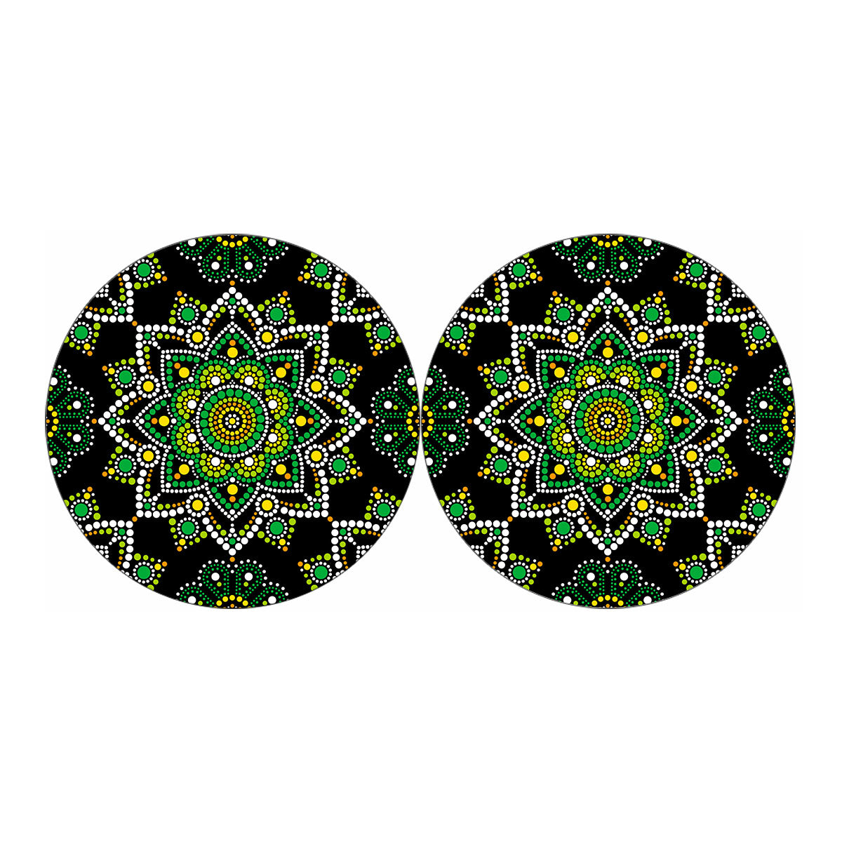 Green White Dot Mandala Print Car Coasters